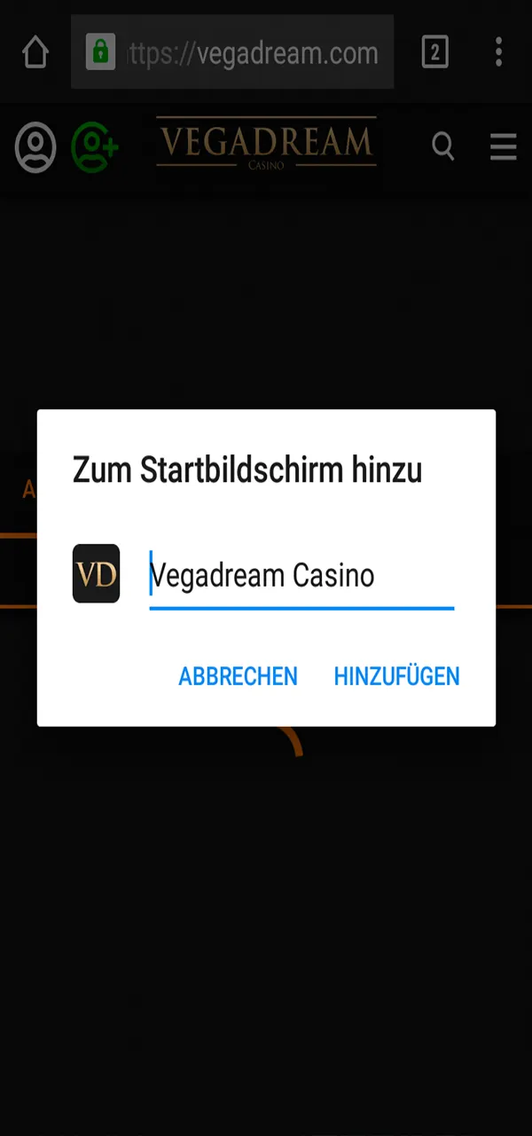 Geben Sie der Vegadream-Verknüpfung einen Namen, damit sie später leichter zu finden ist.