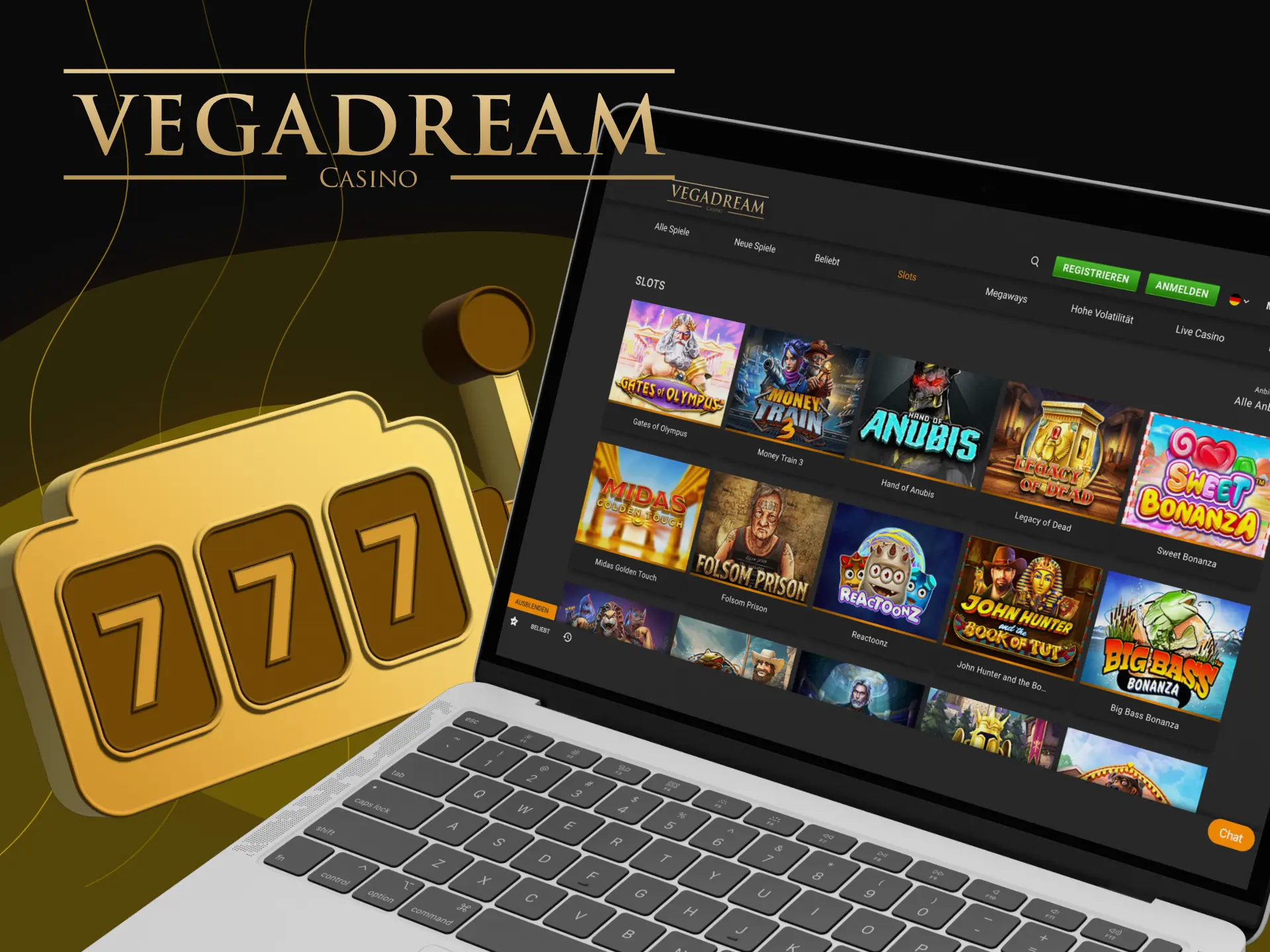 Mit Spielautomaten können Sie auf der Vegadream-Plattform in die Casino-Atmosphäre eintauchen.